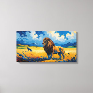 Lion and Wolf - Van Gogh Style Art Leinwanddruck