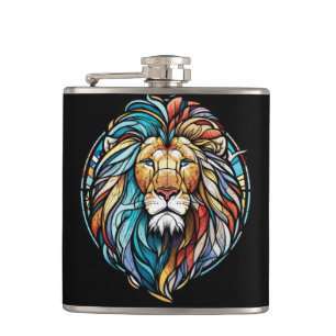 Lion Animal Portrait Gestaltete Glas Wildlife Fore Flachmann
