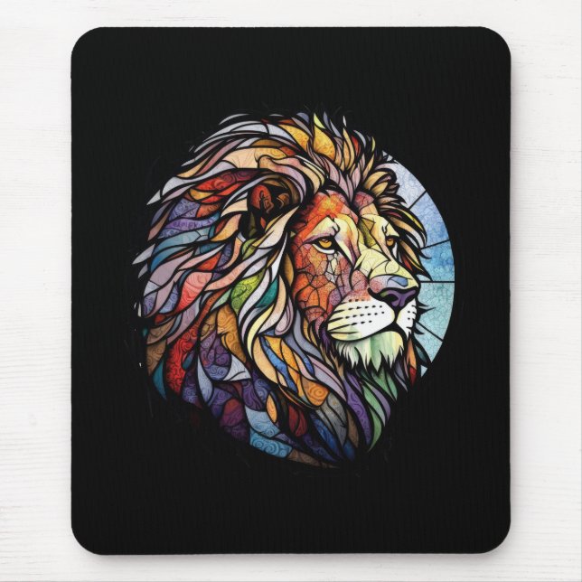 Lion Animal Portrait Gestaltete Glas Wildlife Fore Mousepad (Vorne)