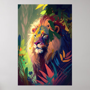 Lion Animal Portrait Painting Wildlife Outdoor Poster