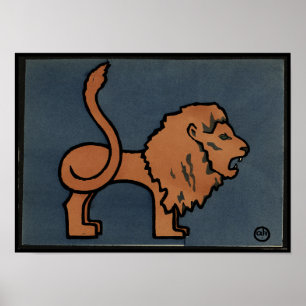 Lion - Antike, farbenfrohe Buchillustration Poster
