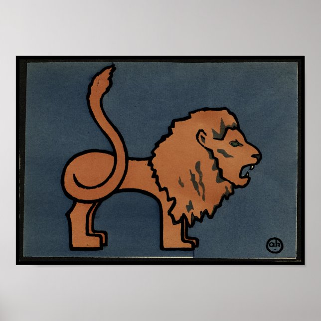 Lion - Antike, farbenfrohe Buchillustration Poster (Vorne)