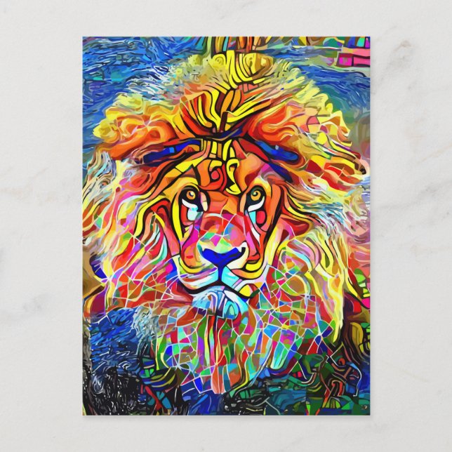 Lion Art Bold Abstrakte Portraitmalerei Postkarte (Vorderseite)