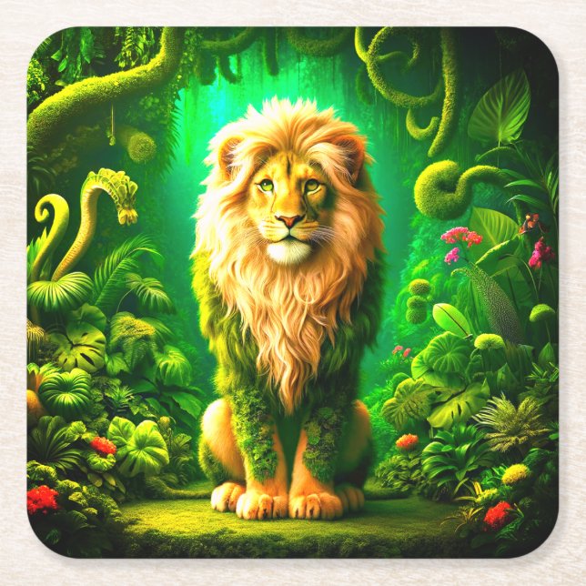 Lion Art Rechteckiger Pappuntersetzer (Vorderseite)