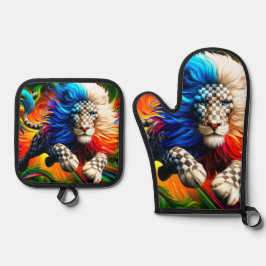 Lion Artwork Ofenhandschuh & Topflappen-Set