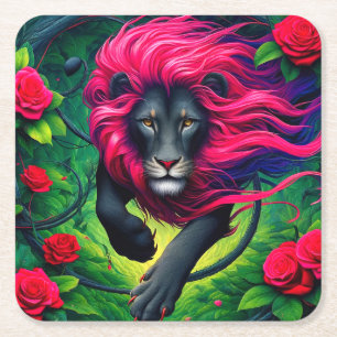 Lion Artwork Rechteckiger Pappuntersetzer