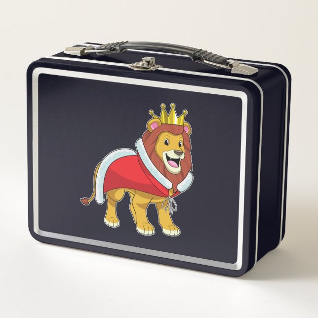 Lion as King with Crown & Cape Metall Brotdose (Vorderseite)