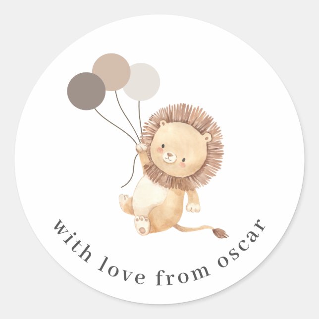Lion avec 3 ballons Brown Sticker Classic Round (Devant)