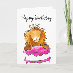 Lion avec carte d'anniversaire de gâteau