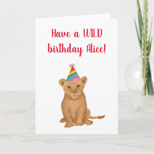 Lion 'avoir un anniversaire sauvage' carte personn