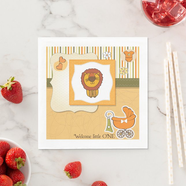 Lion Baby Announcement Paper Napkins Serviette (Von Creator hochgeladen)