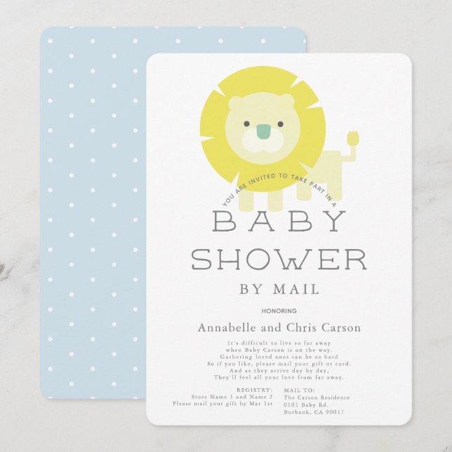 Lion Baby Blue Boy Baby Dusche von Mail Einladung (Vorne/Hinten)