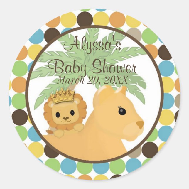LION Baby Shower Einladung King of the Dschungel Runder Aufkleber (Vorderseite)