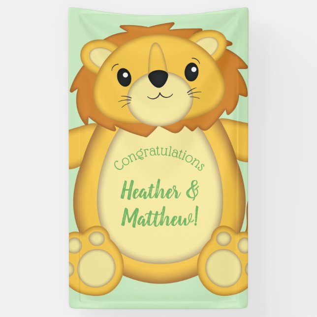 Lion Baby Shower Green Banner (Vertikal)