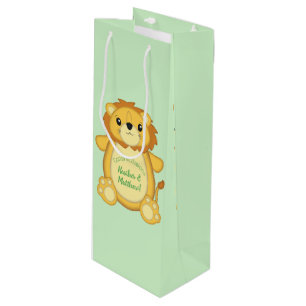 Lion Baby Shower Green Geschenktüte Für Weinflaschen
