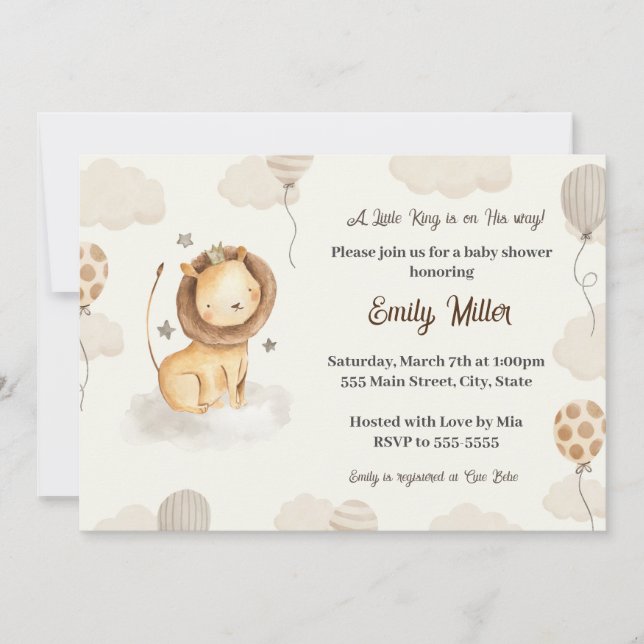 Lion baby shower invitation mignonne aquarelle (Devant)