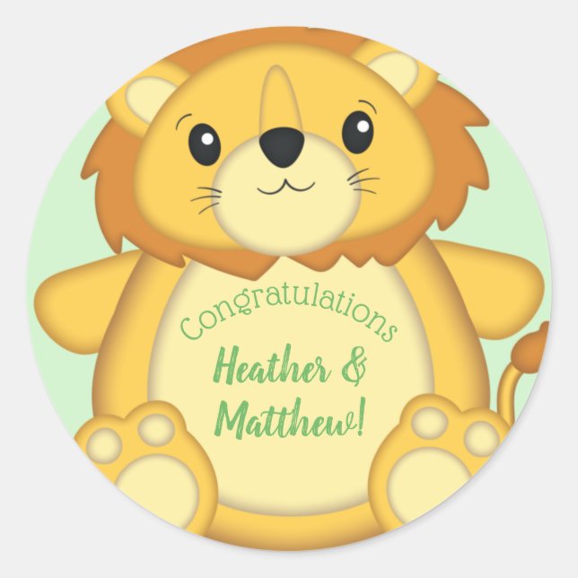 Lion Baby Shower Safari Runder Aufkleber (Vorderseite)