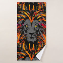 Lion Bath Handtuch | Orange Lion Head Illustration Badhandtuch Set
