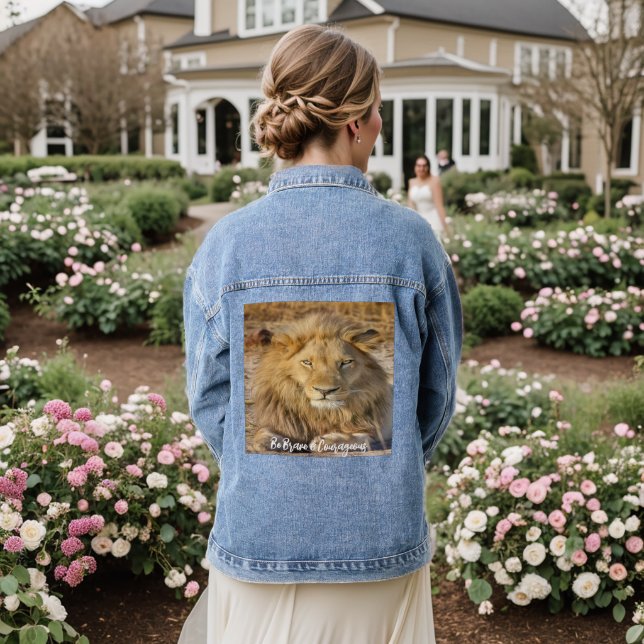 Lion Be Brave & Courageous Denim Blue Jean Jacket Jeansjacke (Hochzeit Rückseite)