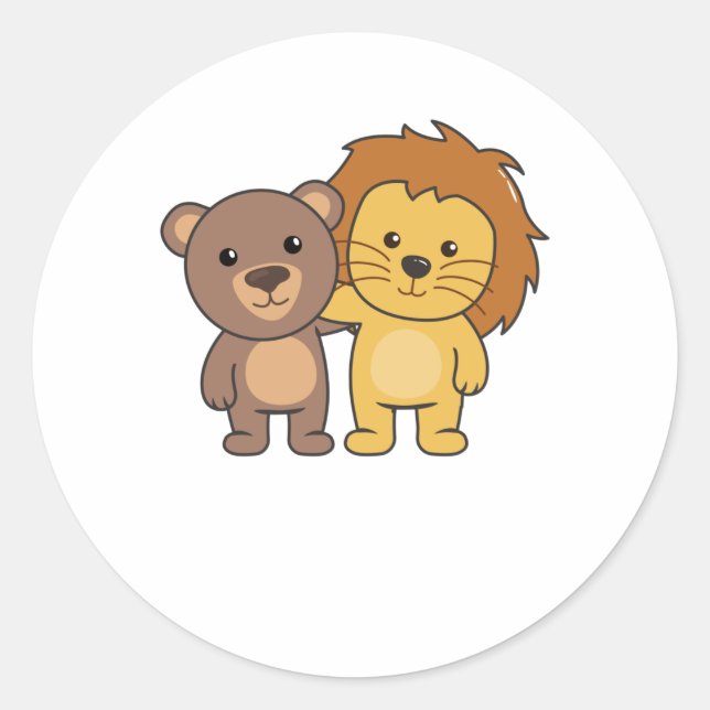 Lion Bear Zoo Niedlicher Tiere Niedlich Kids Runder Aufkleber (Vorderseite)