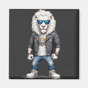Lion Biker Rebel im Coolen LederJacket Stil Magnet