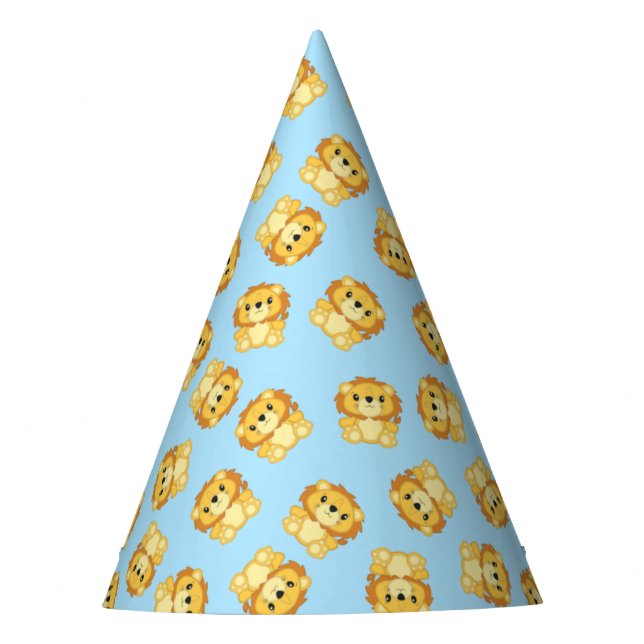 Lion Birthday Party Blue Partyhütchen (Vorderseite)