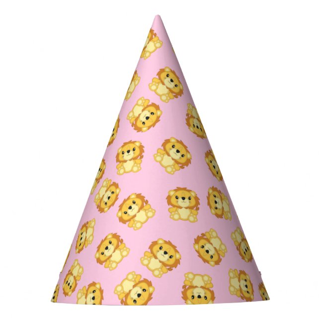 Lion Birthday Party Pink Partyhütchen (Vorderseite)