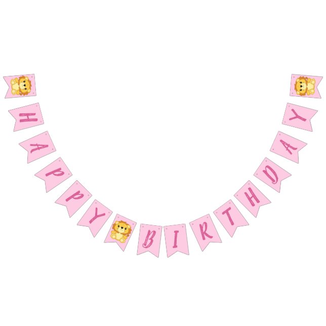 Lion Birthday Party Pink Wimpelkette (Alle)