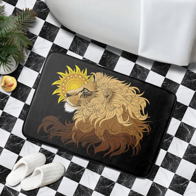 Lion Black Yellow Mandala Sun Badematte (Von Creator hochgeladen)