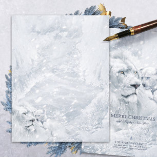 Lion blanc & Cub sur glace - Papier de papeterie d