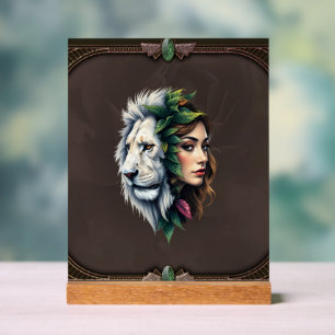 Lion blanc et femme