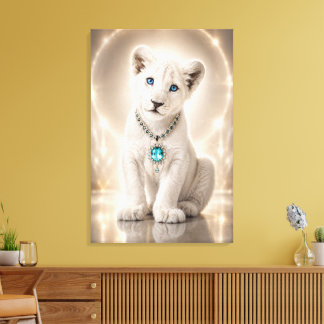 Lion Blanc Royal Toile de Fond avec Saphir Bleu Hé