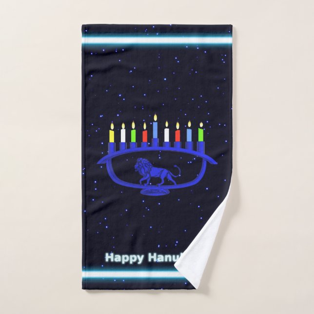 Lion bleu Menorah (Serviette à main)