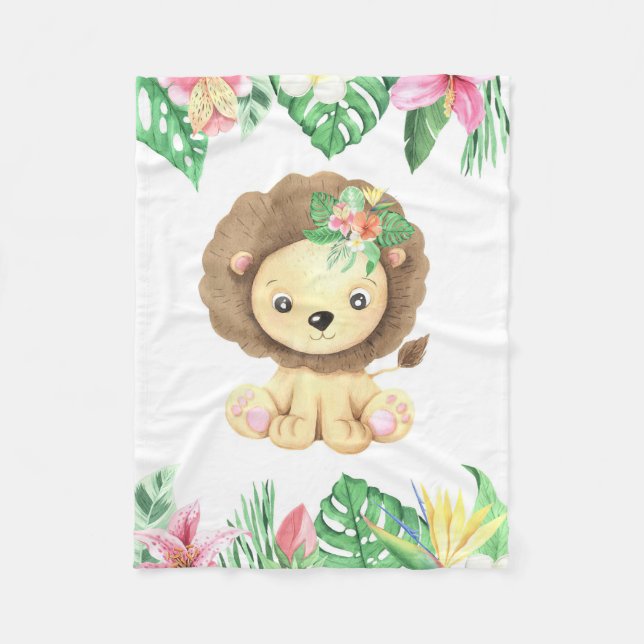 Lion Blume Watercolor Fleecedecke (Vorderseite)