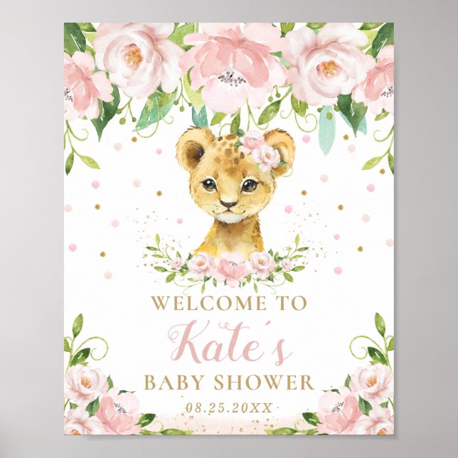 Lion Blush rose Baby shower Floral Affiche de bien (Devant)