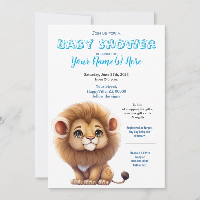 Lion Boy Baby shower King Cute Invitation (Devant)