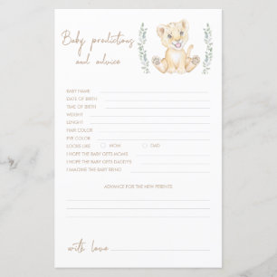 Lion Boy Baby shower Prédictions Et Carte De Conse