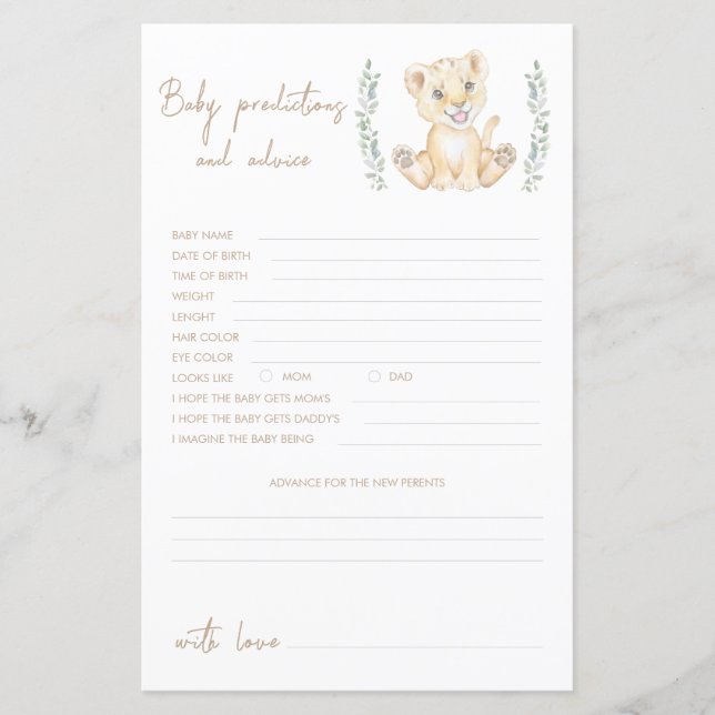 Lion Boy Baby Shower Vorhersagen und Ratschläge Ka (Vorderseite)
