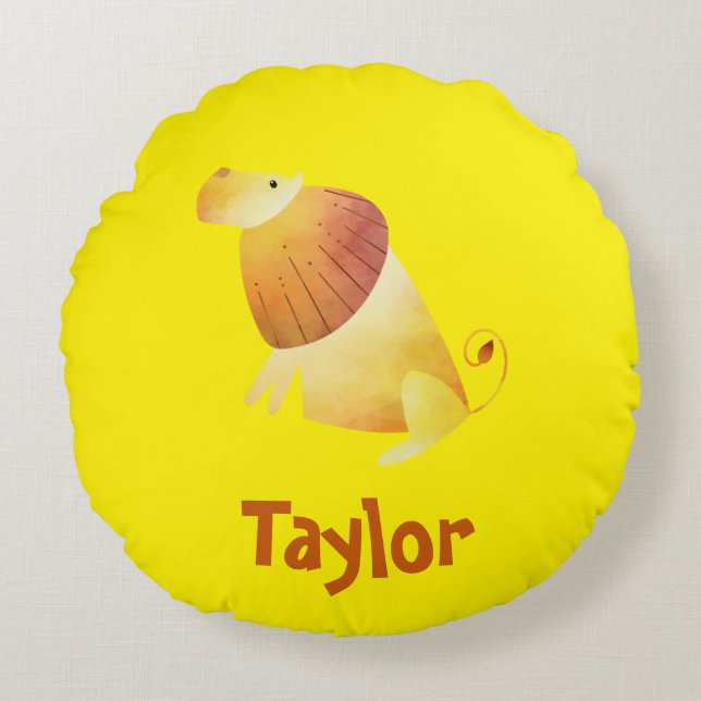 Lion Bright Yellow Rundes Kissen (Vorderseite)