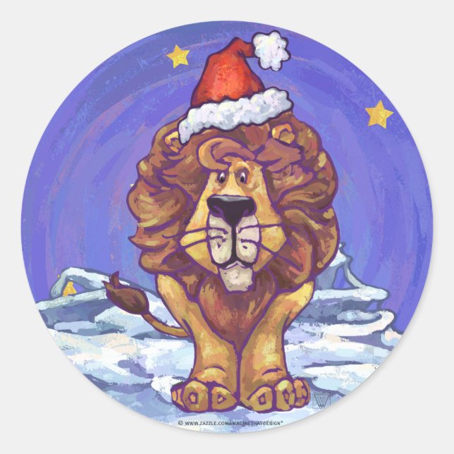 Lion Christmas Runder Aufkleber (Vorderseite)
