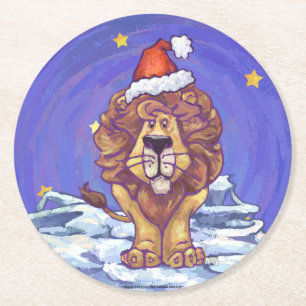 Lion Christmas Runder Pappuntersetzer