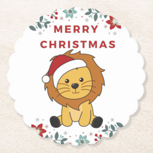 Lion Christmas Snow Winter Animals Lions Paper Coa Untersetzer