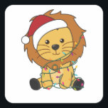 Lion Christmas Snow Winter Animals Lions Quadratischer Aufkleber<br><div class="desc">The lion for Christmas with fairy lights. Funny animals with gifts and snow to the holidays. Also funny for Christmas in July. Lions are sweet animals and perfect for Christmas.</div>
