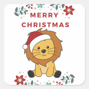 Lion Christmas Snow Winter Animals Lions Quadratischer Aufkleber