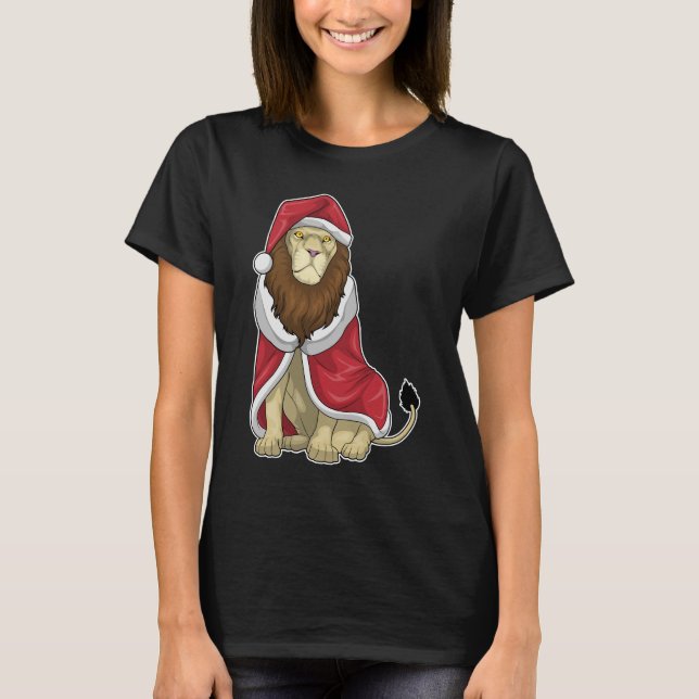 Lion Christmas Weihnachtsmannmütze T-Shirt (Vorderseite)