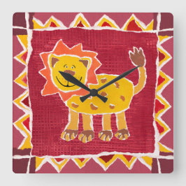 Lion Collage Print Jungle Safari Themed Quadratische Wanduhr