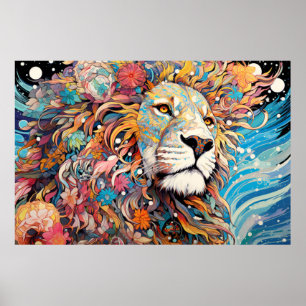 Lion Colorful Animal Enchanting Abstrakt Poster