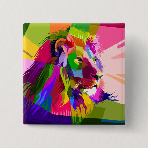 Lion Colorful Prisma Pop Art Design Button