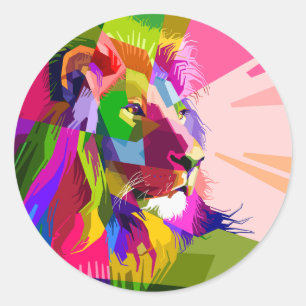 Lion Colorful Prismatic Popart Design-6452 Runder Aufkleber