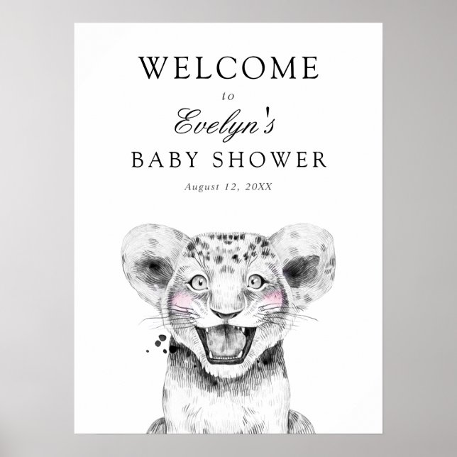 Lion Cub Baby Dusche Begrüßungszeichen Poster (Vorne)